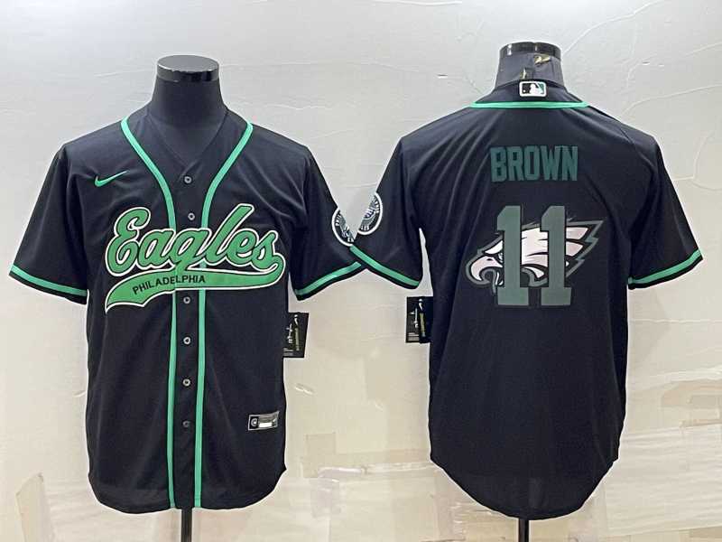 Men%27s Philadelphia Eagles #11 AJ Brown Black Team Big Logo With Patch Cool Base Stitched Baseball Jersey->new orleans saints->NFL Jersey